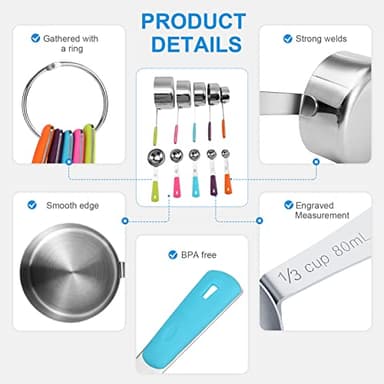 Bopei Measuring Cups and Spoons Set Stainless Steel 10 Piece for Cooking and Baking - Image 4