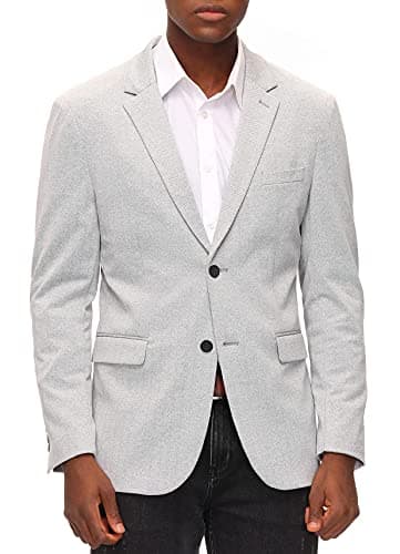 Men's Herringbone Blazer Jacket Stretch 2 Button Casual Sport Coat for Work Travel Light Grey - Image 3