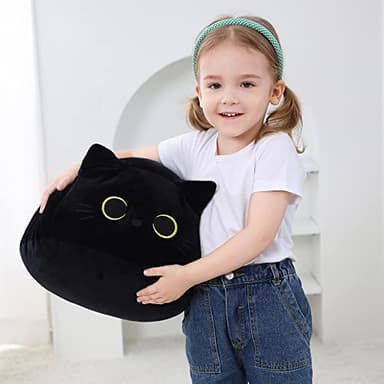 WeBingo Black Cat Plush Toy 16'' Black Cat Pillow, Soft Plush Doll Black Cat Stuffed Animal, 3D Black Cat Plushies Pillow Baby Cute Plush Toys Shape Cat Design Sofa Fat Pillow Gifts for Boys Girls - Image 9