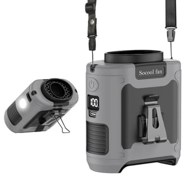 Socool 10000mAh Portable Waist Fan Clip on Wearable Belt Personal Fan Rechargeable Battery operated With 5 Speeds & Flashlight Neck Hands-Free 40H Cooling For Outdoor Camping Travel (Gray） - Image 1