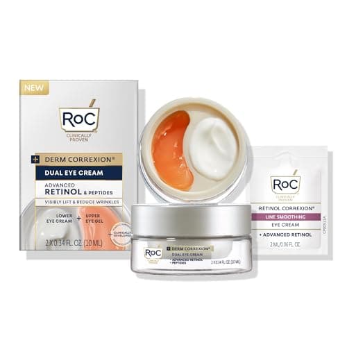 RoC Derm Correxion Dual Eye Cream with Advanced Retinol + Peptides for Puffy Eyes and Dark Circles, (.68 oz) with Retinol Under Eye Cream Packette - Image 1
