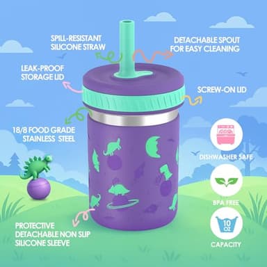 Sursip 10 oz Stainless Steel Toddlers Sippy Cups with Straws | Spill-Proof Tumblers Drinks & Snacks, Smoothie Cups for Kids, BPA-Free, Dishwasher Safe - Image 2