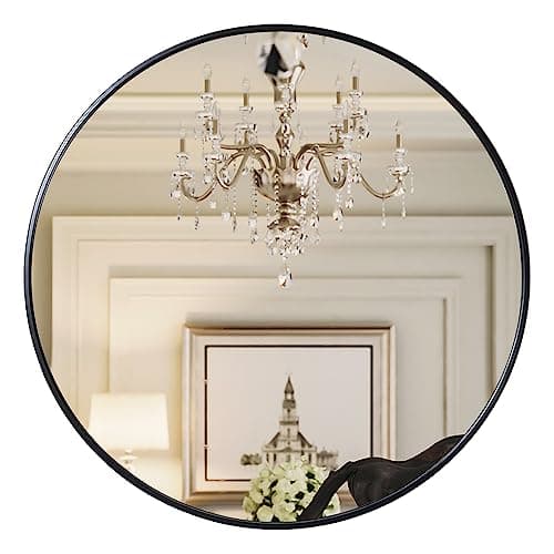 Growsun Black Round Mirror 20 inch Circle Mirror for Bathroom, Vanity, Bedroom, Home Decor - Image 1