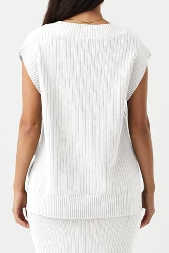 Saodimallsu Womens V Neck Sweater Vest Oversized Ribbed Knit Sleeveless Casual Loose Fit Pullover Tank Top White - Image 3
