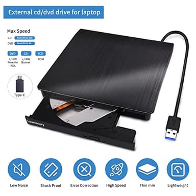External DVD Drive USB 3.0 Type-C USB C Portable DVD Player for Laptop Disk Duplicator CD DVD +/-RW CD ROM Burner Writer CD/DVD Burner Reader Disk Drive for Laptop Desktop Windows Linux MacBook - Image 5