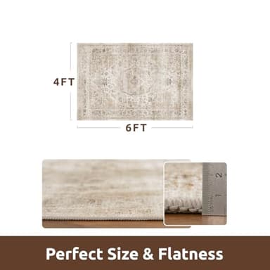 AMOAMI-4X6 Area Rugs for Living Room -Soft Vintage Bedroom Rugs-Non Slip Washable Rug-Throw for Living Room Bedroom Bedside Dining Room Office Beige - Image 2