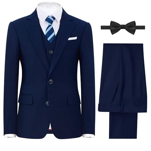BOLADA Boys' Dark Blue Slim Fit Formal Classic 6-Piece Suit Set Size 6 Big Boys Toddler Tuxedos Suits for Kids Teen Youth Wedding Outfit Ring Bearer Outfit - Image 1