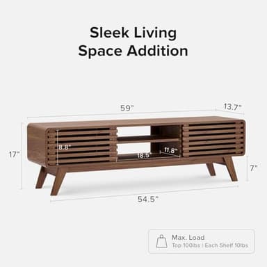 mopio Ensley TV Stand, Mid Century Modern for 55/60/65 inch TV, Farmhouse TV Stand, Entertainment Center with Storage, TV and Media Console for Living Room (Walnut, 59" Low) - Image 2