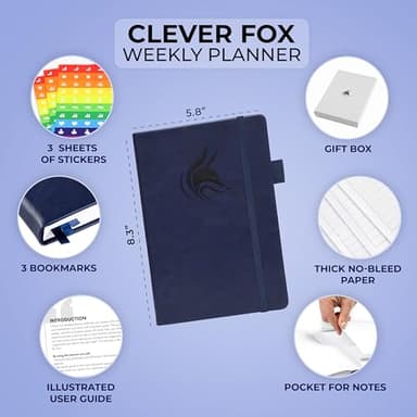 Clever Fox Planner – Undated Weekly & Monthly Planner for Productivity, Time Management & Goals – Organizer Journal – A5 (Dark Blue) - Image 2