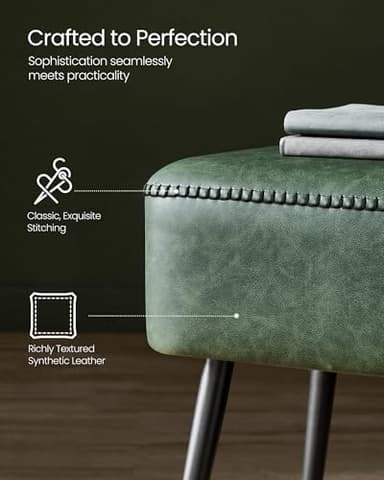 VASAGLE EKHO Collection - Bench for Entryway Bedroom, Synthetic Leather with Stitching, Ottoman Bench with Steel Legs, Living Dining Room, Mid-Century Modern, Loads 660 lb, Forest Green ULOM076C01 - Image 5