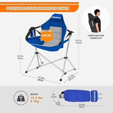 KingCamp Hammock Camping Chair, Swinging Portable Folding Camp Chairs for Adults Max 440lbs Heavy Duty Foldable Oversized Rocker with Aluminum Alloy Frame Cup Holder for Outdoor Beach Patio Sport - Image 3