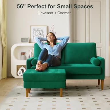 Vesgantti 56" Green Velvet Couch, Comfy Couch with Spring Cushions, Sturdy Wooden Small Sofa for Small Spaces, Modern 2 Seater Sofa with Tufted Seat, Living Room Loveseat - Image 6