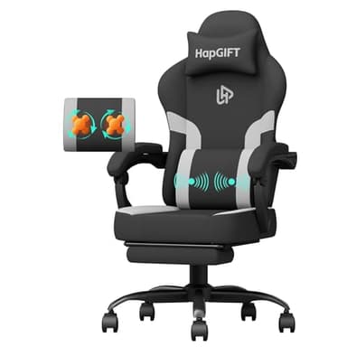 HapGIFT Computer Chair, Gaming Chairs with Footrest and Massage Lumbar Support, High Back Ergonomic Swivel Gamer Chair, Reclining Gaming Chairs with Armrests, Headrest for Adults, 300LBS (Black-Grey) - Image 1
