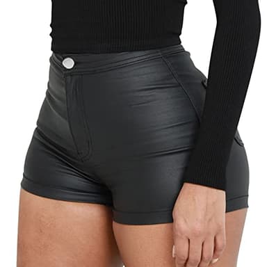 Women's High Waist Faux Leather Shorts Sexy PU Leather Matt Shorts Small Matte-Black - Image 2