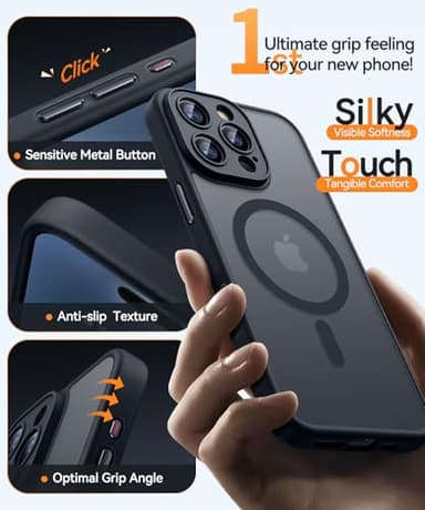 CANSHN Magnetic Compatible with iPhone 16 Pro Case, Upgraded [Full Camera Protection] [Compatible with Magsafe] [Translucent Matte] Shockproof Protective Phone Case Cover 6.3 Inch - Black - Image 5