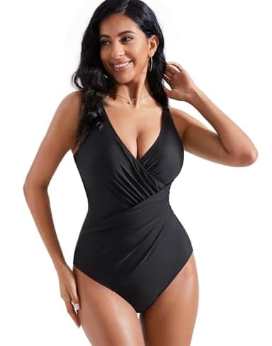 RXRXCOCO Womens One Piece Swimsuits Tummy Control Ruched Criss Cross Bathing Suits V Neck Slimming Swimwear Black X-Large - Image 3