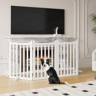 Yaheetech 36" H Extra Tall Freestanding Pet Gate 4-Panel Wooden Dog Fence with 2 Support Feet Folding Dog Gate for Indoor, Stairs, Doorways, Halls, Kitchen Wooden Pet Barrier White, 79.5" L x 36" H - Image 3