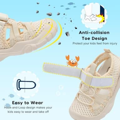 JOINFREE Girls Water Shoes Breathable Sandals Lightweight Sneakers Quick Dry Closed-Toe Aquatic Sport Beach Sandals Toddler/Little Kid 11 Toddler Mesh Beige - Image 3