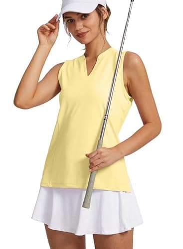 Obla Women's Sleeveless Golf Shirt V-Neck Lightweight Quick Dry Tennis Tank Tops Polo Shirts for Women(Yellow_XL) - Image 2