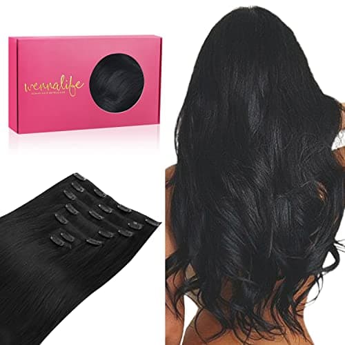 WENNALIFE Clip in Hair Extensions Real Human Hair, 18 Inch 120g 7pcs Jet Black Hair Extensions Clip in Human Hair Remy Clip in Hair Extensions Natural Human Hair Extensions Double Weft - Image 1