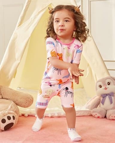 babee Reshinee Bamboo Viscose Toddler Girls Kids Short Sleeve Pajamas 2-3T Years Pink Summer Cool Soft 2pcs Set Pjs Pyjamas Jammies - Image 7