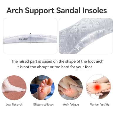 Gel Arch Support Sandal Inserts, 3/4 Invisible High Heel Cushion Insoles for Sweaty Feet, Adhesive Inserts for Flats Dress Shoes Anti-Slip, Clear, 2 Pairs, Women 5-7.5 - Image 2