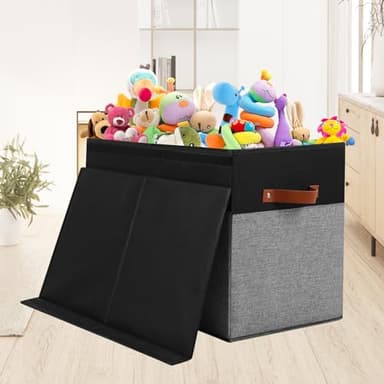Gowee Large Toy Storage Box with Lid, Sturdy Toys Storage Chest Bin Organizer Basket with Dividers for Kids, Boys, Girls, Nursery, Closet, Bedroom, Playroom 25"x13" x16" (Black and Grey) - Image 2