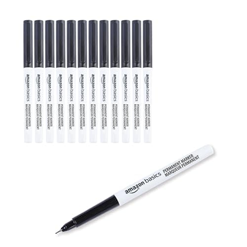 Amazon Basics Ultra Fine Point Permanent Markers, Black, 12-Pack - Image 1