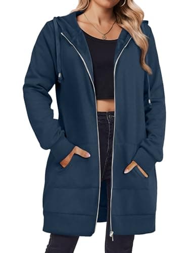 Zeagoo Women's Long Zip Up Hoodie Plus Size Hoodies Spring Fall Sweatshirts Thick Sherpa Lined Fleece Jackets Royal Blue X-Large - Image 1