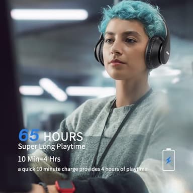 Uliptz Wireless Bluetooth Headphones, 65H Playtime, 6 EQ Sound Modes, HiFi Stereo Over Ear Headphones with Microphone, Foldable Lightweight Bluetooth 5.3 Headphone for Travel/Office/Cellphone/PC - Image 3