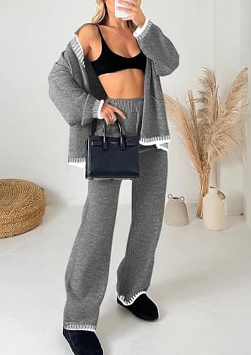 PRETTYGARDEN Lounge Sets for Women Fall 2025 Loungewear 2 Piece Outfits Cardigan Sweaters Track Suit Matching Winter Clothing (Grey,Large) - Image 3