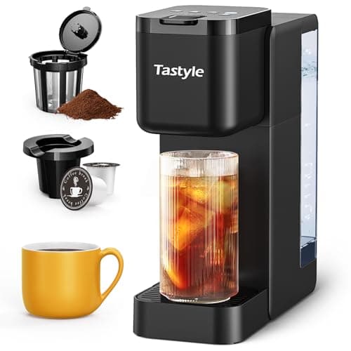 Tastyle Single Serve Hot & Iced Coffee Maker with Strong Brew, 40oz Removable Reservoir, 6 Brew Sizes, Compatible with K Cup and Grounds, Compact for Home, Office, RV and Dorm, Black (2.0 Version) - Image 1