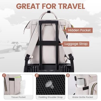 LOVEVOOK Laptop Backpack for Women,15.6 Inch Professional Womens Travel Backpack Purse Computer Laptop Bag Nurse Teacher Backpack,Waterproof College Work Bag Carry on Back Pack with USB Port,Off-white - Image 5