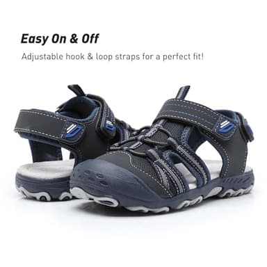 Ahannie Boys Girls Outdoor Sport Sandals,Kids Closed Toe Beach Sandals, Toddler Summer Shoes(Navy Blue/Gray-11) - Image 4