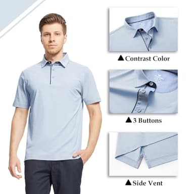 Mens Cotton Polo Shirt Short Sleeve Classic Casual Fit Solid Lightweight Performance Collared Polo Shirts for Men Sky Blue - Image 4
