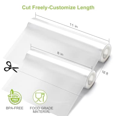 [2025 Upgraded] Bonsenkitchen 3 Rolls 11" x 16' + 3 Rolls 8" x 16' Vacuum Sealer Bags for Food with a Color Box, Easy to Store, Commercial Grade, BPA Free, Great for Food Storage or Sous Vide, VB22 - Image 2