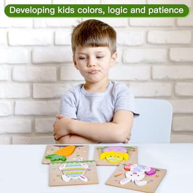4 Pack Easter Wooden Puzzles for Kids Toddler Easter Basket Stuffers Toys Gifts Party Favor Boys Girls Classroom Exchange Toys - Image 4