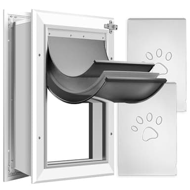 [Petoasis] Heavy Duty Aluminum Dog Door with Lock,3 Flap Insulated Doggie Doors with Installation Manual,Durable and Rust Resistant, Patent: USD1057087S, (Silvery White, Large for Wall) - Image 1