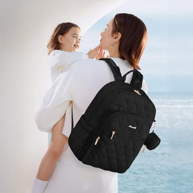 LOVEVOOK Diaper Bag Backpack,Puffer Quilted Baby Diaper Bag with Insulated Pockets,Travel Diaper Backpack for Boys Girls with Changing Pad,Water-Resistant Baby Bag for Mom Dad,Black - Image 2