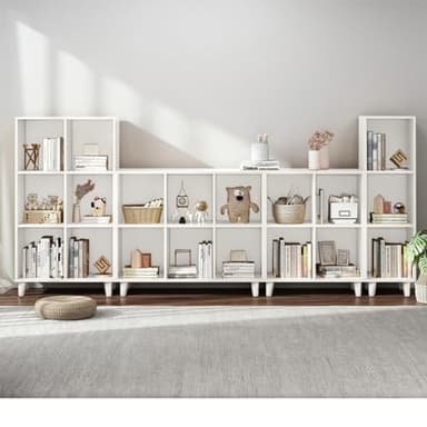 IOTXY Open Cube Low Bookcase - 2-Tier Freestanding Storage Display Cabinet Organizer with Legs for Home Office, 4-Cubes Open Shelf Short Bookshelf, White - Image 7