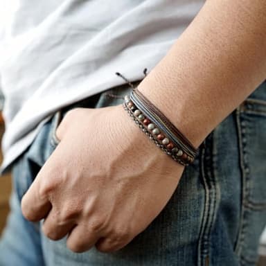 Handmade Natural Stone Beaded Healing Bracelet Gift for Men Adjustable Rope String Bracelet - Image 4