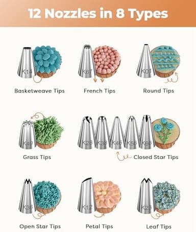 Kootek 71PCs Cake Decorating Kit, Baking Supplies Tools - Includes Cake Stand Turntable, 12 Icing Piping Tips Set, 2 Frosting Spatulas, 3 Scrapers, 50+2 Piping Bags, Coupler, Video Tutorial, Booklet - Image 4