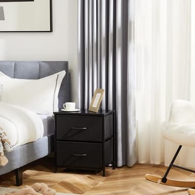 DUMOS Nightstand Set of 2, Small Dresser with 2 Fabric Drawers Side Bedroom End Table Kids Bedside Storage Furniture for 25 inch Tall Night Stand for Closet, Entryway, College Dorm, Classic Black - Image 4