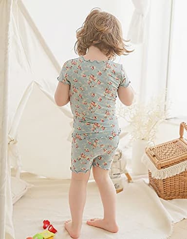 Vaenait Short Sleeve Summer Sleepwear Pajamas 2pcs Set Shirring Lacy Blue-Short M - Image 4