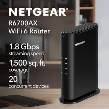 NETGEAR 4-Stream WiFi 6 Router (R6700AX) – Security Features, AX1800 Wireless Speed (Up to 1.8 Gbps), Covers up to 1,500 sq. ft., 20 Devices – Free Expert Help - Image 2