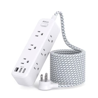 Mifaso Extension Cord, Surge Protector Power Strip, Extension Cord with 9 Outlets 3 USB Ports, Extension Cord with Multiple Outlets, 5FT USB Power Strip for Dorm Room Essentials, College, White - Image 1