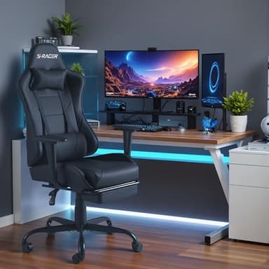 Homall Gaming Chairs, Computer Chair with Footrest and Massage Lumbar Support, Height Adjustable Game Chair with Headrest and Swivel Seat (Black) - Image 7
