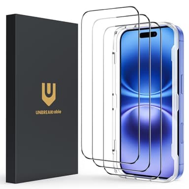 UNBREAKcable 3-Pack Screen Protector for iPhone 16/15, Shatterproof Tempered Glass [Easy Installation Frame] [99.99% HD Clear] [Case Friendly] [9H Hardness] [Full Coverage] for Apple 6.1 inch - Image 8