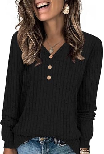 HOTGIFT Womens Sweaters Black Long Sleeve Shirts Casual Fall Winter Fashion Tunics Tops Loungewear Clothes 2025 X-Large - Image 1