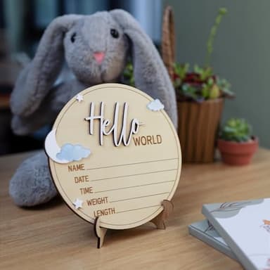 Hello World Baby Birth Stats Sign, 6.2 inches, Wood Engraved Hospital Announcement Board with Flower (BB75) - Image 4